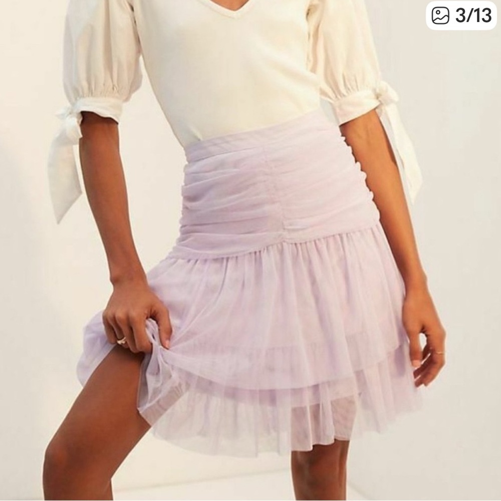 *NWT Maeve by Anthropologie Tiered Tulle Skirt Lilac Purple Ruched Zip Side - 10